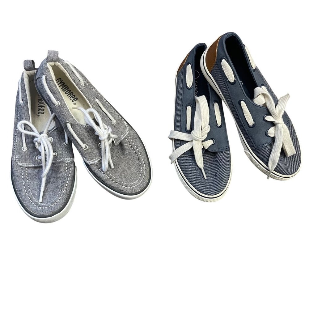 Gymboree, Cat & Jack Boat Shoes Unisex Kids 1 Navy, Gray Canvas Slip On Shoes